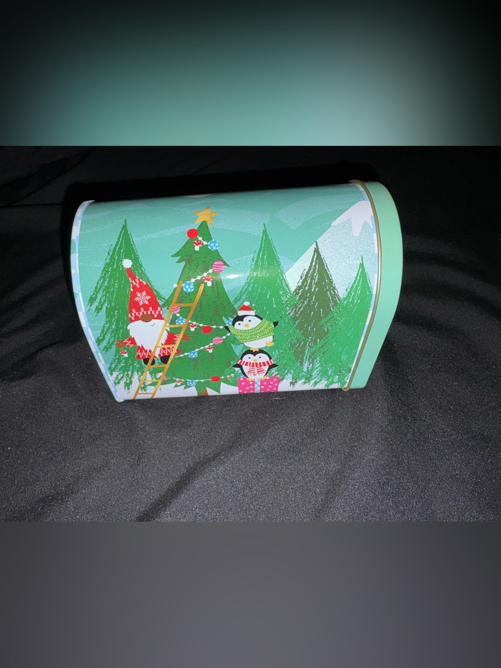 Holiday Penguin Tin Mailbox - Mint Green Christmas Party Decor